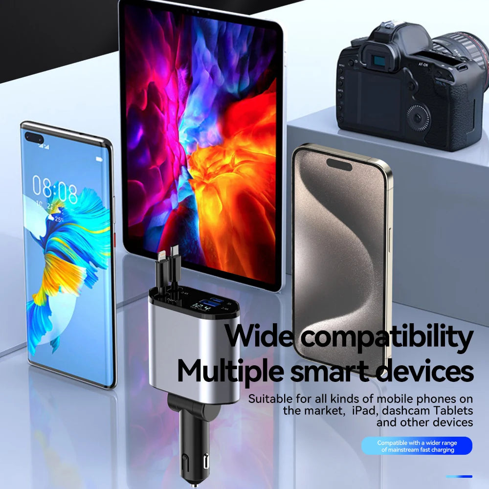 120W 4 in 1 Car Charger Retractable