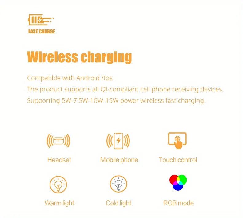 Wireless Charger Alarm Clock Time LED