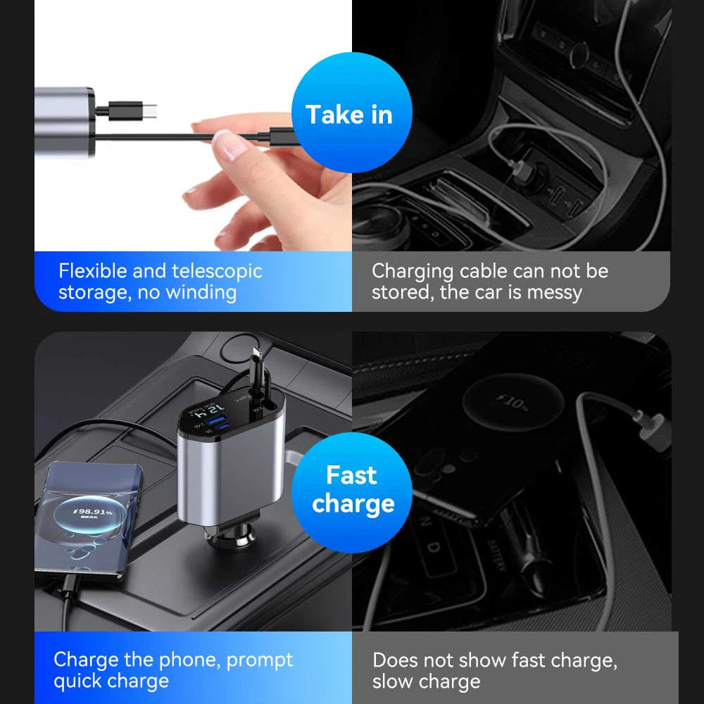 120W 4 in 1 Car Charger Retractable