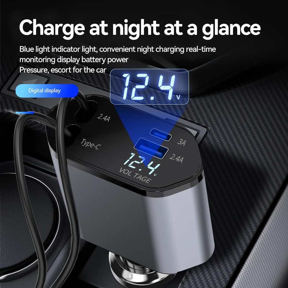 120W 4 in 1 Car Charger Retractable