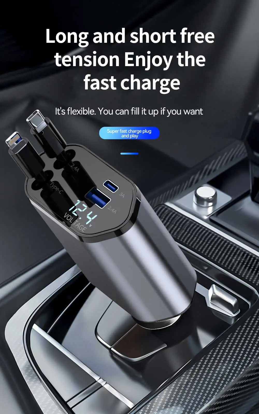 120W 4 in 1 Car Charger Retractable