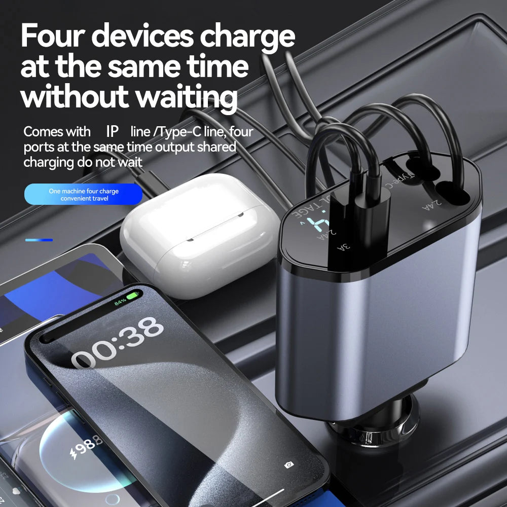 120W 4 in 1 Car Charger Retractable
