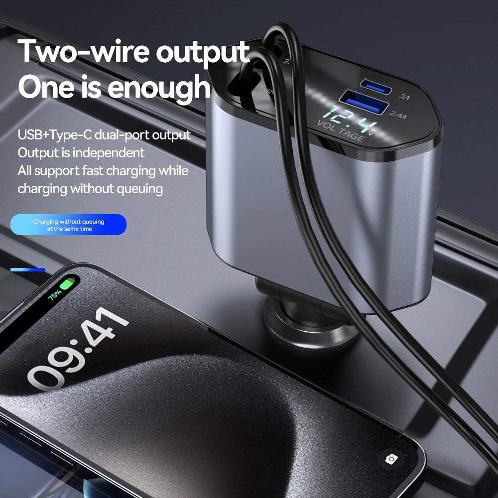 120W 4 in 1 Car Charger Retractable