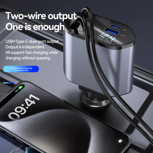 120W 4 in 1 Car Charger Retractable